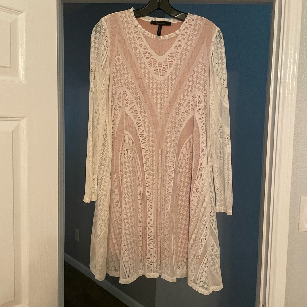 BCBGMaxAzria Cream Lace Long Sleeve Dress